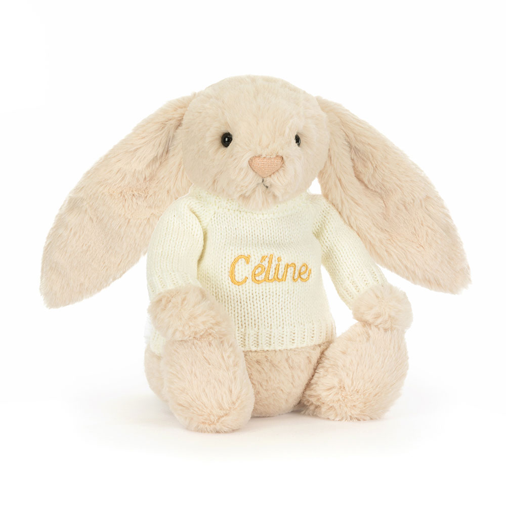 Bashful Luxe Bunny Willow with Personalised Cream Jumper, Main View