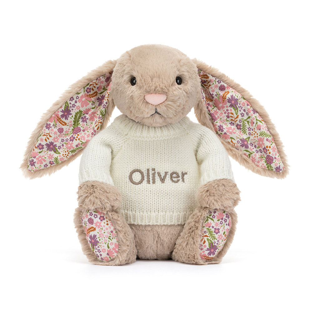 Blossom Beige Bunny 'Petal' with Personalised Cream Jumper, View 4
