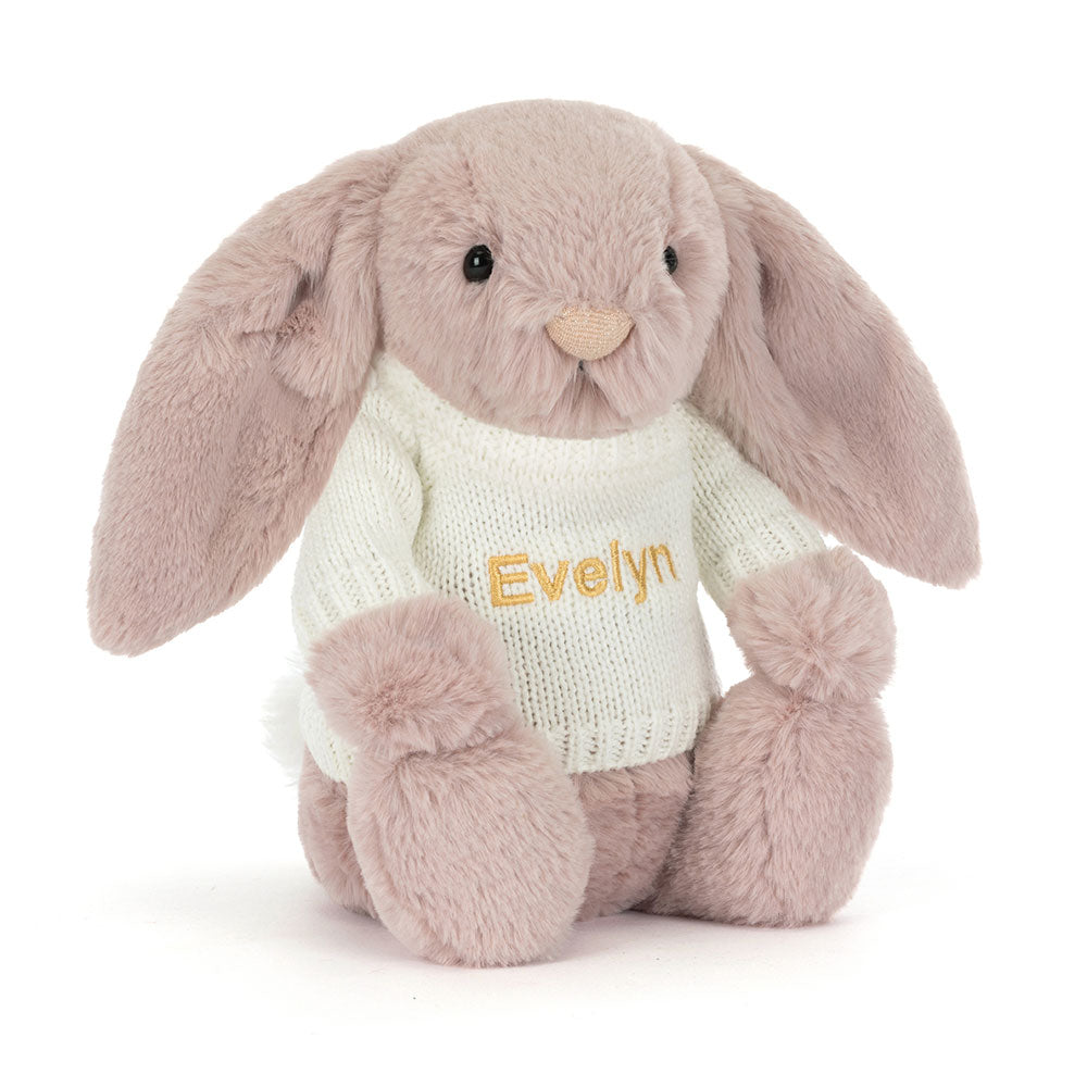 Bashful Luxe Bunny Rosa with Personalised Cream Jumper, Main View