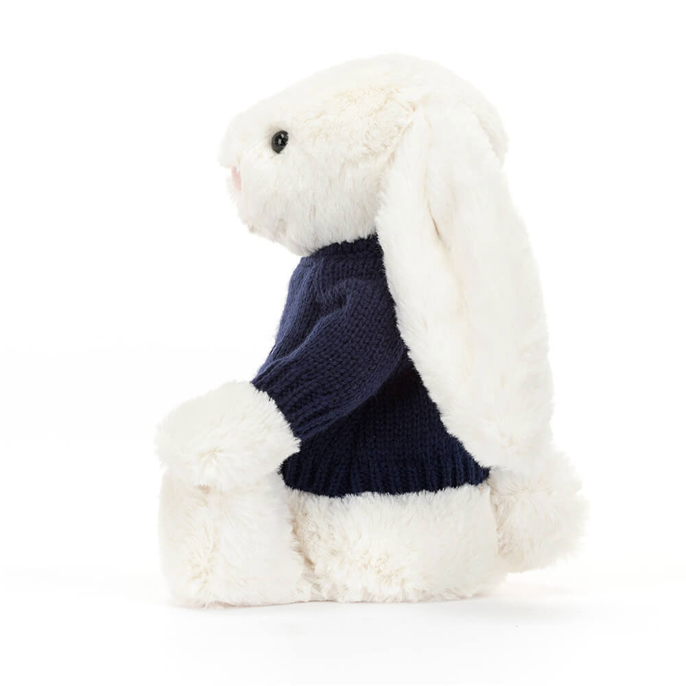 Bashful Cream Bunny with Personalised Navy Jumper, View 3