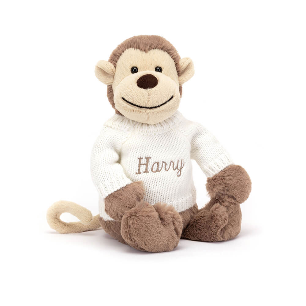 Bashful Monkey with Personalised Cream Jumper, View 4