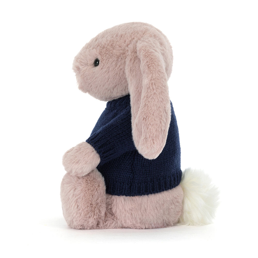 Bashful Luxe Bunny Rosa with Personalised Navy Jumper, View 3